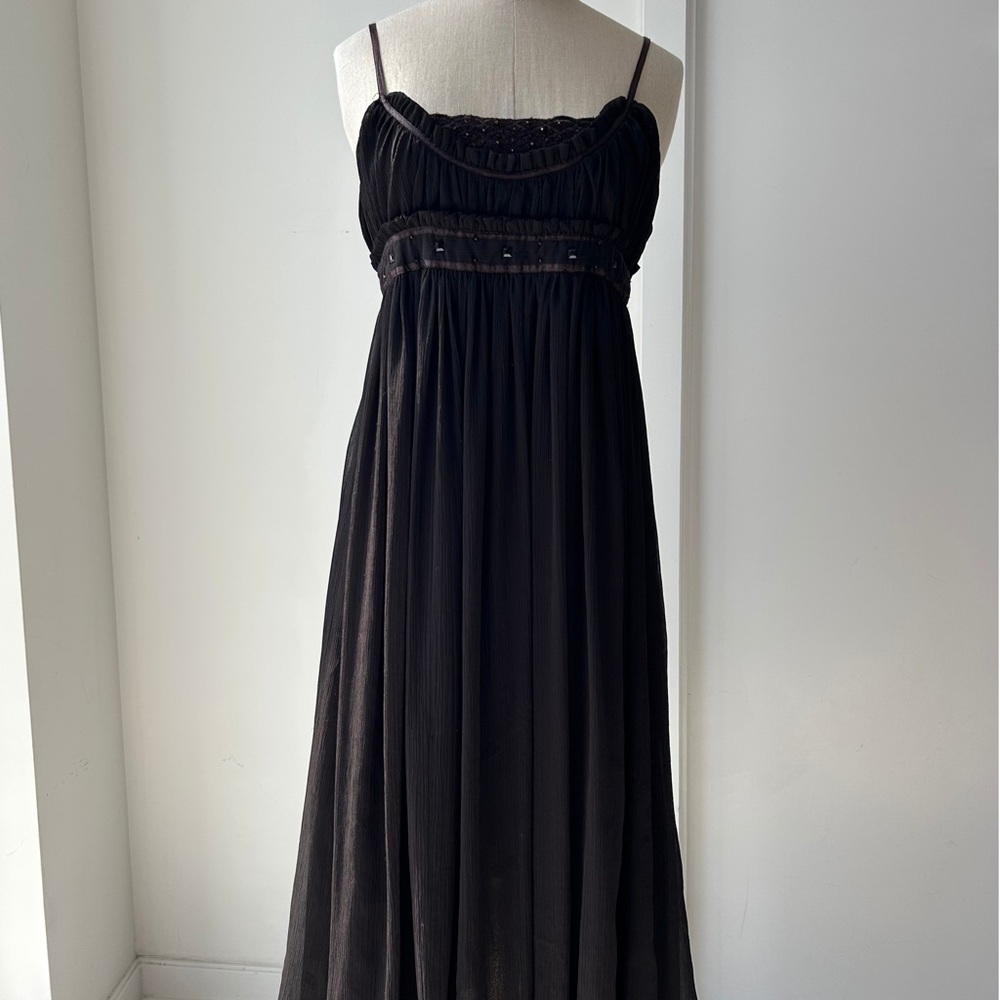 Old Label Zara Brown Pleated Midi Dress - Small